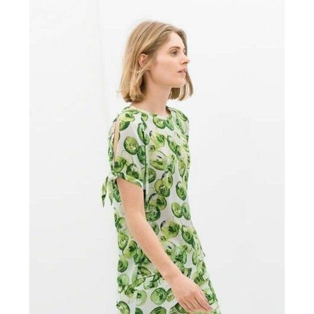 NEW Zara Green Cucumber Off The Shoulder Keyhole Blouse Top sz XS